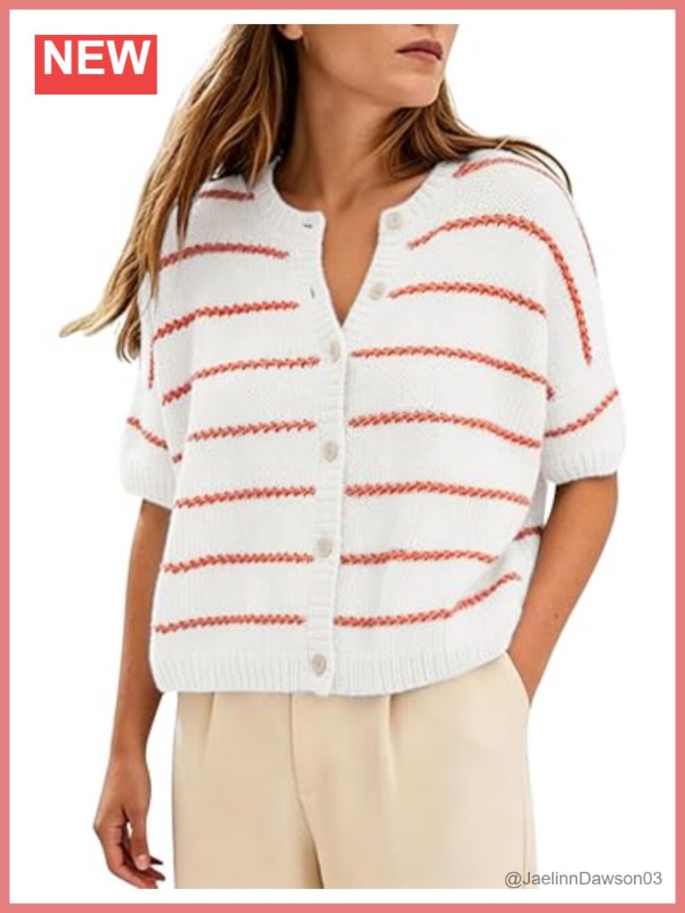 Striped Short Sleeve Cardigan Lightweight Summer Knit Sweater Top